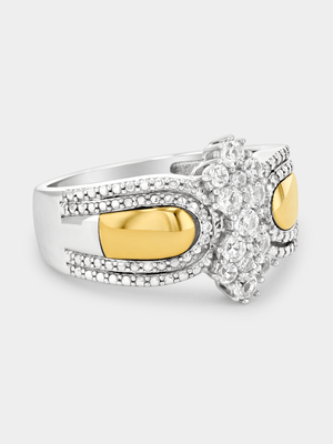 Yellow Gold & Sterling Silver White Sapphire Marquise Cluster Ring