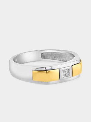 Yellow Gold & Sterling Silver Diamond Square Ring