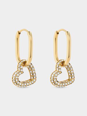 Tempo Jewellery Gold Plated Stainless Steel Cubic Zirconia Open Heart Drop Earrings