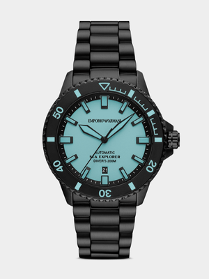 Emporio Armani Blue Dial Black Plated Stainless Steel Bracelet Watch