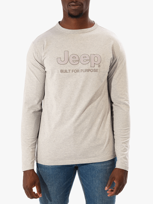 Men's Jeep Grey Logo Applique Long Sleeve T-Shirt