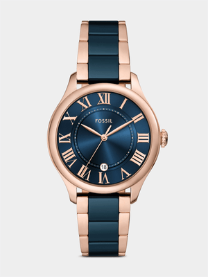 Fossil Gilmore Rose Plated Navy Ceramic Bracelet Watch