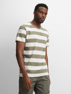 Exact Men's Green & White Striped T-Shirt