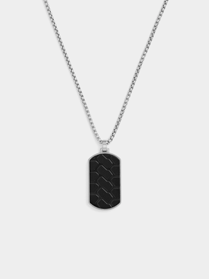 Stainless Steel Black Crocodile Print Dog Tag Pendant
