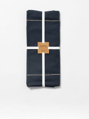 Gold Border Cotton Table Runner Navy