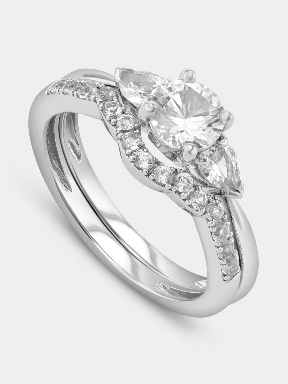 Sterling Silver Diamond & Sterling Silver Solitaire Pear Duo Twinset ...