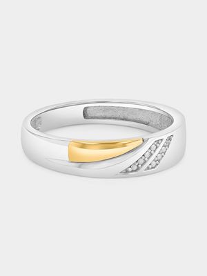 Yellow Gold & Sterling Silver Diamond Diagonal Channel Ring