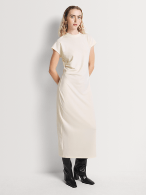 High Neck Side Pleats Column Dress