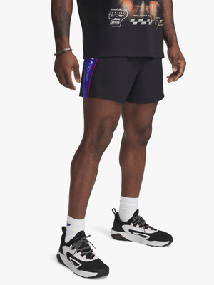 Under Armour Mens Project Rock Woven Colourblock Black Shorts