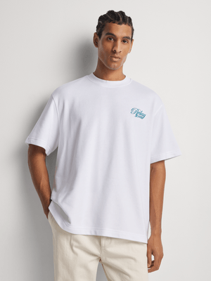 Mens Relay Jeans Boxy Signature Original Fleece White T-Shirt