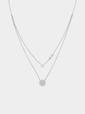 Michael Kors Kors Brilliance Sterling Silver Double Layered Pavé Disk Necklace