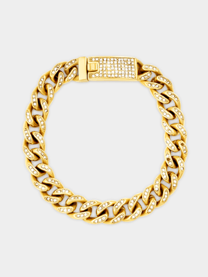 Gold Plated Stainless Steel Cubic Zirconia Curb Bracelet