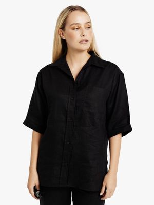Women's Me&B Black Oversized Linen Shirt