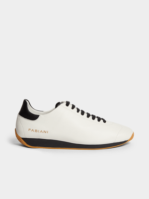 Fabiani Men's White Leather Covered  Sole Court Sneaker