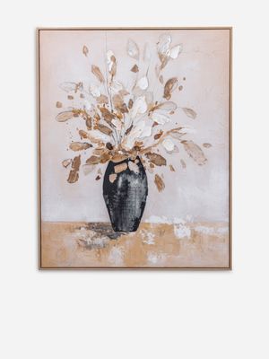Framed Printed Leaves In Vase 100 x 80cm