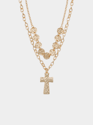 The FIX Women's Gold Cross Double Layer Necklace