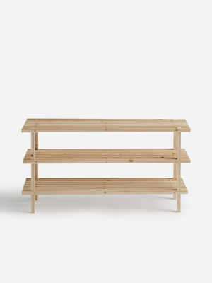 H & S Collection Brown Shoe Rack Fir Wood 3 Layer