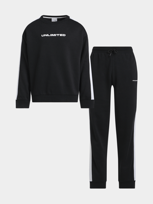 Boys Piping Detail Crew And Jogger Set