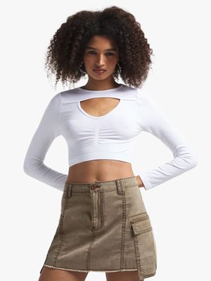 The FIX Women's White Cut Out Seamless Crop Top