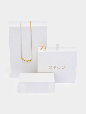 14ct Gold Plated Cubic Zirconia Bar Necklace & Stud Earrings Set