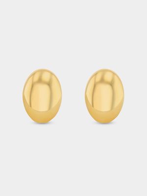Yellow Gold & Sterling Silver Plain Oval Stud Earrings