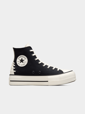 Converse Womens Chuck Taylor All Star Crafted Laces Black/Egret Platform Sneakers