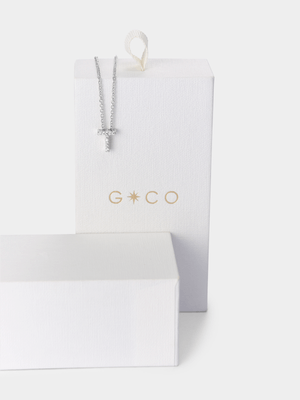 Rhodium Plated Cubic Zirconia Pavé Initial T Necklace