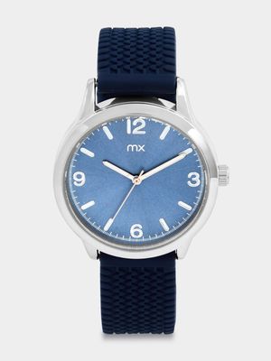 MX Silver Plated Blue Dial Blue Silicone Watch
