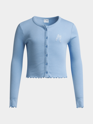 Girls Rib Knit Button Down Long Sleeve Tee