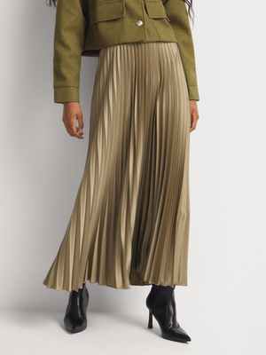 Pleated Satin Maxi Skirt
