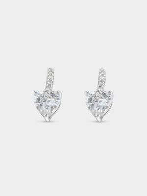 Sterling Silver Cubic Zirconia Heart Swoop Stud Earrings