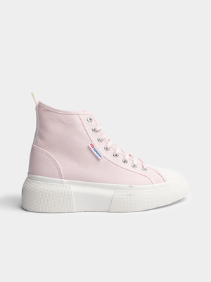 Womens Superga 2596 Bubble Mid Platform Pink/White Sneaker