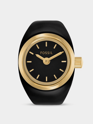 Fossil Black Enamel  Gold Plated Stainless Steel Watch Ring