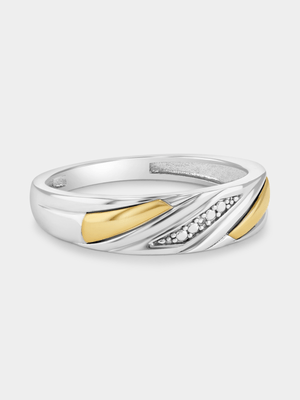 Yellow Gold & Sterling Silver Lab Grown Diamond Diagonal Strokes Ring