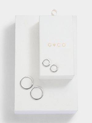 Rhodium Plated Hoop Earrings 2-Pack Set