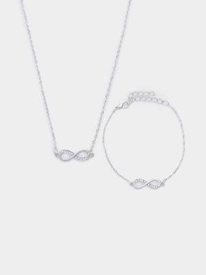 Exact Women's Silver Infinity Necklace & Bracelet Set