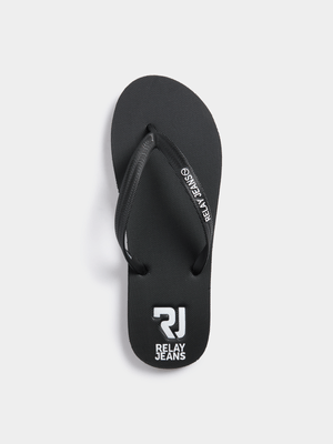 Relay Jeans Men's Plain Black Flip Flops