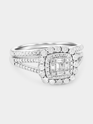Sterling Silver Lab Grown Diamond Cushion Halo Twinset Ring