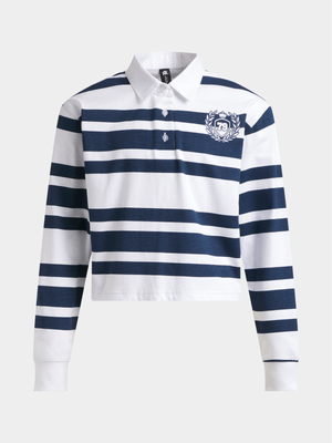 Jet Teen Girls Navy/White Stripe Golf Shirt