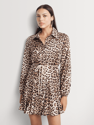 Chiffon Flared Hem Shirt Dress