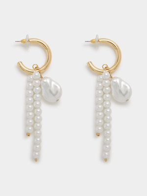Plated Drop With Pearls Earrings