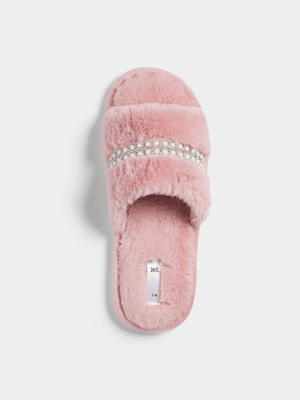 Jet Women's Blush Diamante Fur Opentoe Slipper