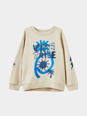 Cotton On Kids Boy Beige I Scream Colour Fleece Sweatshirt