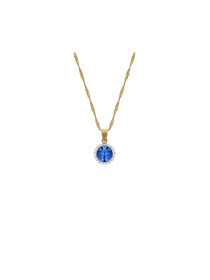 Yellow Gold & Sterling Silver Sapphire Halo Pendant on a Chain