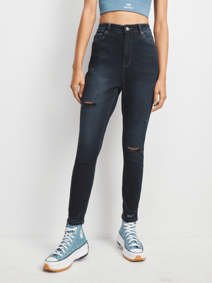 Redbat Women's Black/Blue High Rise Super Skinny Jeans