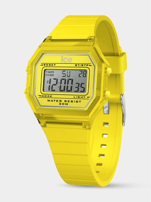 Ice Digit Retro Electric Yellow Clear Silicone Watch