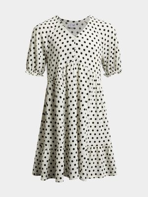 Older Girls Spot Plisse Peasant Dress