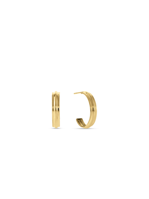 Yellow Gold, Ridged Open End Hoop Earrings