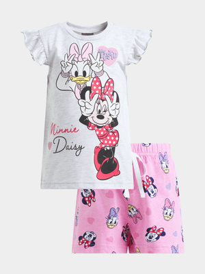 Jet Younger Girls Pink/Grey Minnie & Daisy Pyjama Set