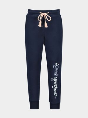 Younger Girl's Navy Graphic Print Jogger